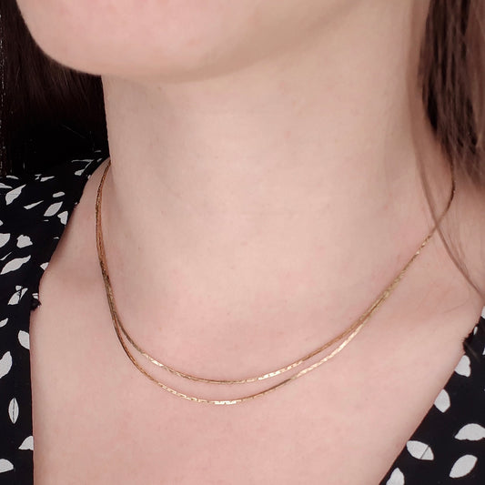 Vintage 9ct Gold Double Strand Flat Chain Necklace, 1978