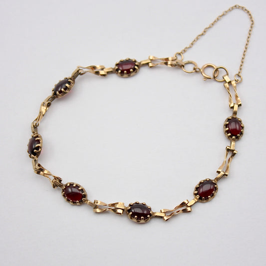 Vintage 9ct Gold Garnet Cabochon Bracelet, c1970s