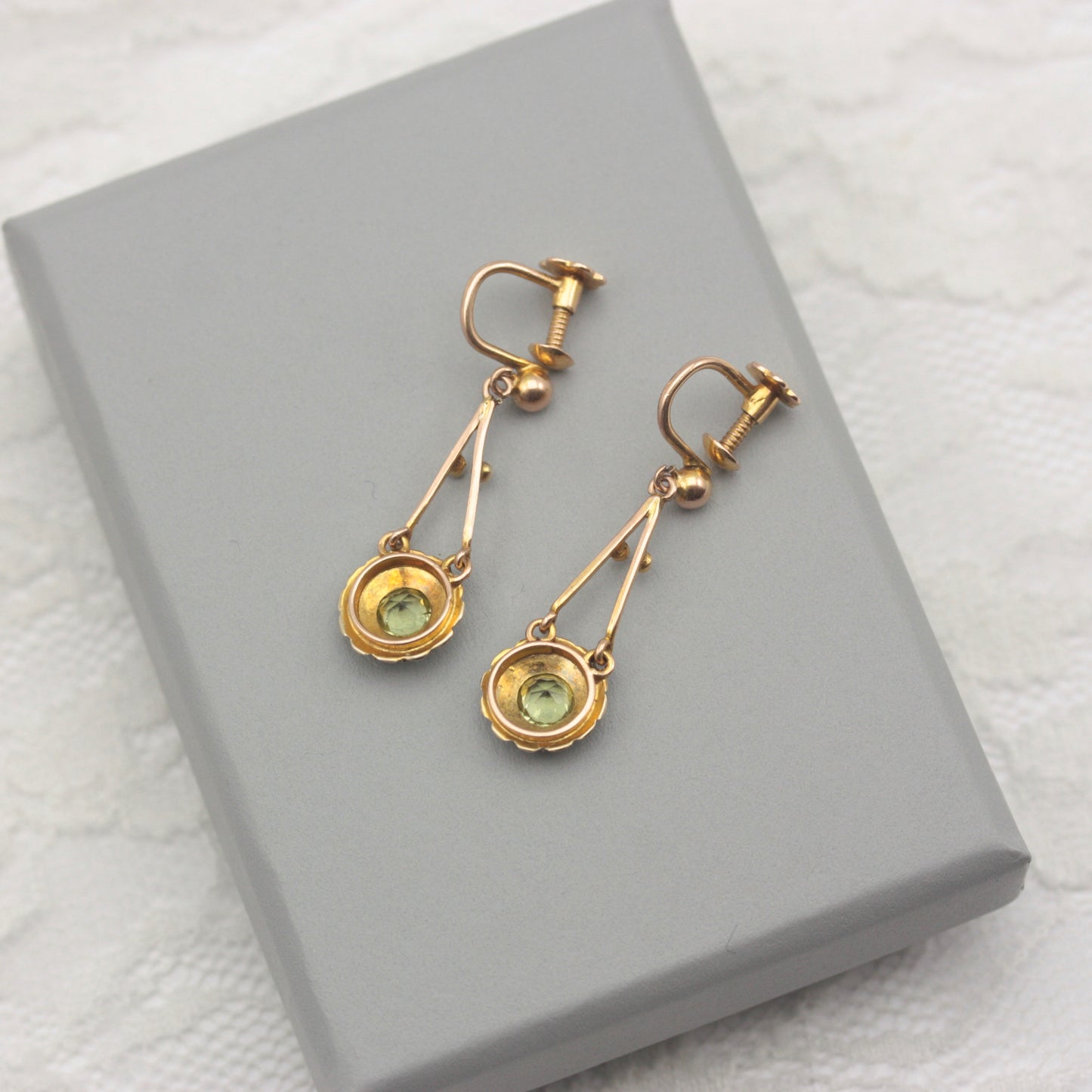 Antique 9ct Gold, Peridot and Seed Pear Screw Back Earrings