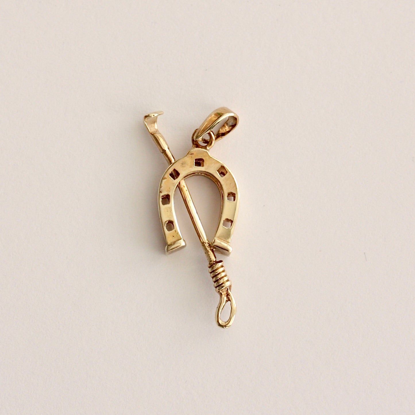Vintage 9ct Gold Horseshoe and Riding Crop Pendant, 1988