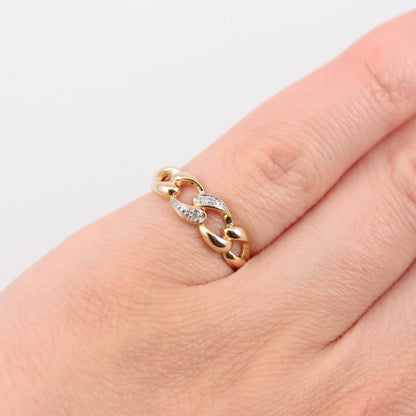 Pre-owned 9ct Gold Diamond Curb Chain Ring