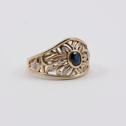 Pre-owned 9ct Gold Sapphire and Diamond Filigree Ring