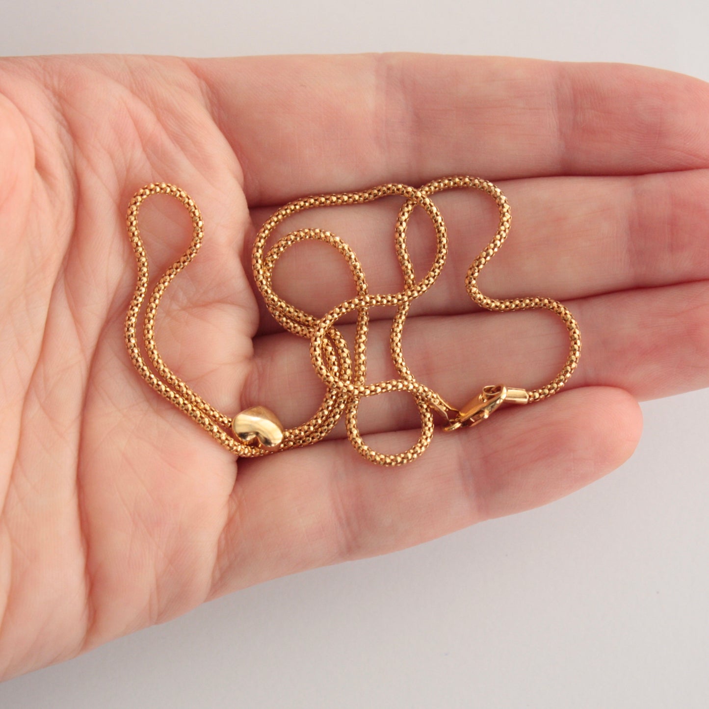Pre-owned 9ct Gold Popcorn Chain Necklace with Heart Slider Bead