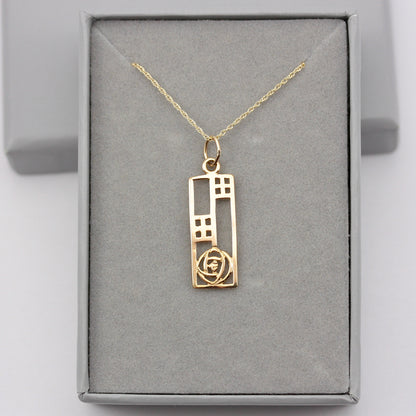 Vintage 9ct Gold Rennie Mackintosh Style Pendant with Chain