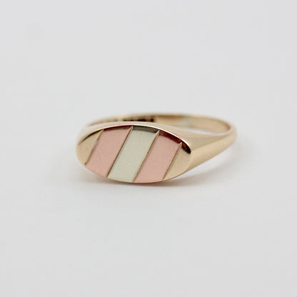 Vintage 9ct Tri Colour Gold Flat Fronted Ring, 1984