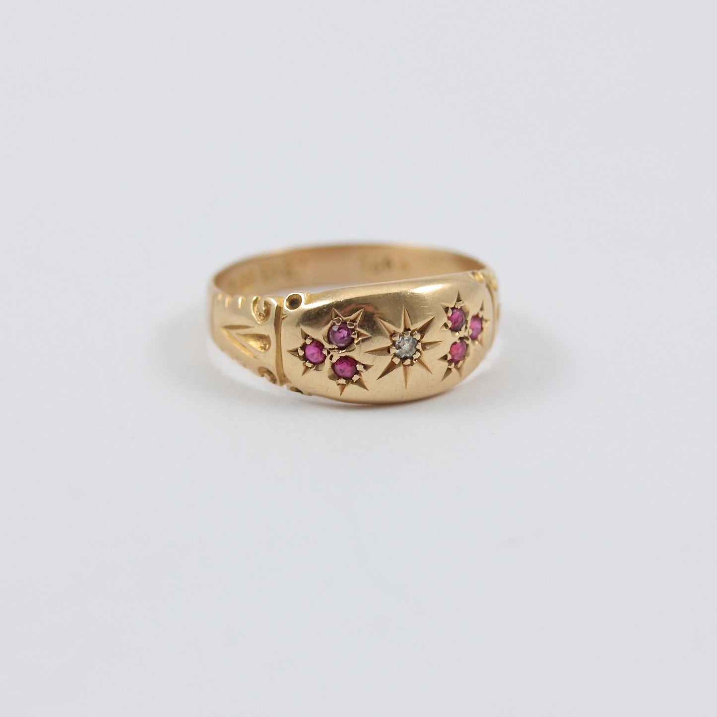 Antique 18ct Gold Band Ring with Ruby and Diamond, 1908 + Resize