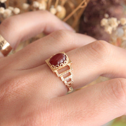 Vintage 9ct Gold Carnelian Ring, 1971