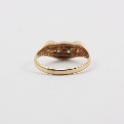 Vintage 9ct Gold Cat Ring with Emerald Eyes, 1988