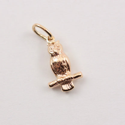 Vintage 9ct Gold Owl on Branch Charm