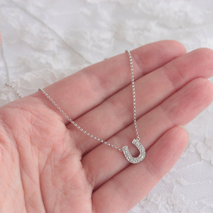Late Vintage 9ct White Gold Diamond Horseshoe Necklace, 16 inches