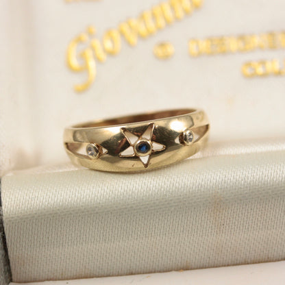 Vintage 9ct Gold Spinel Star Band Ring, 1970s