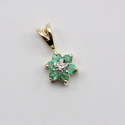 Tiny Vintage 9ct Gold Emerald and Diamond Cluster Pendant
