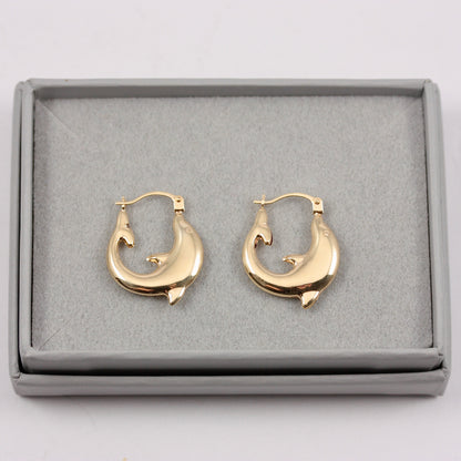 Pre-owned 9ct Gold Dolphin Hoop Earrings