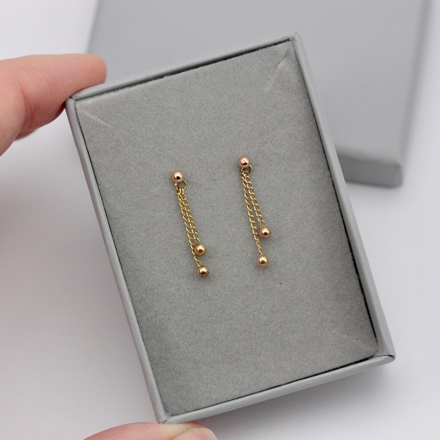Dainty Vintage 9ct Gold Double Chain Tassel Earrings, 1980s