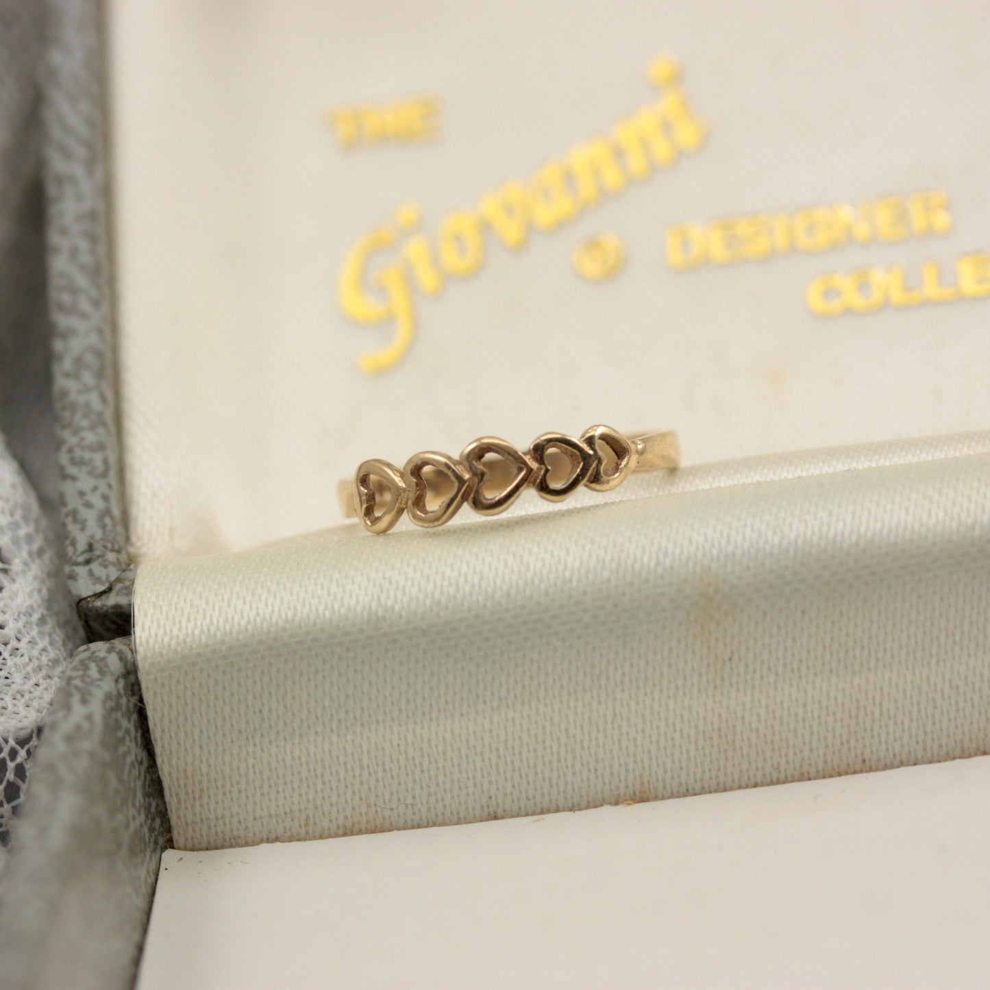 Dainty Vintage 9ct Gold Open Hearts Band, 1985