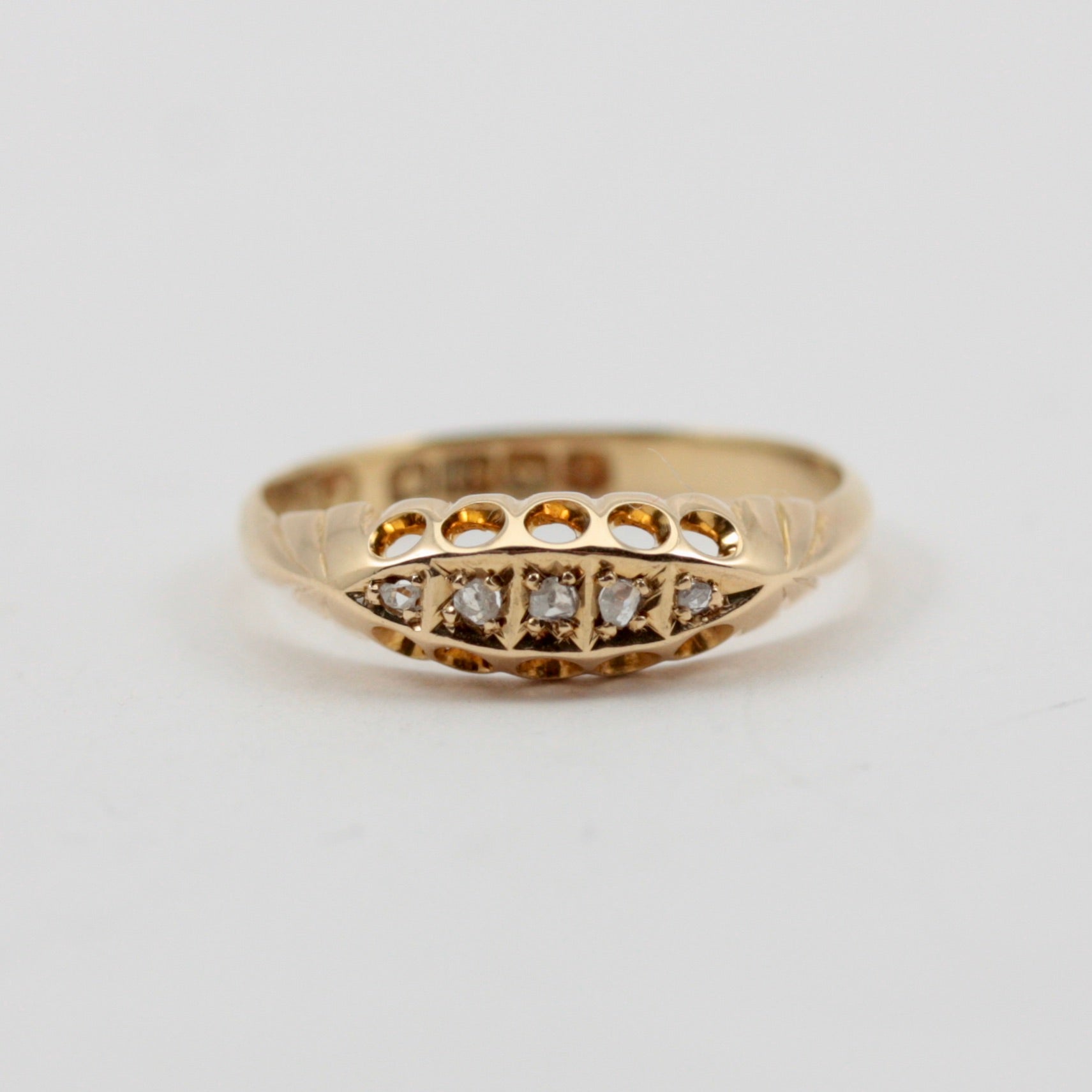 Antique Edwardian 18ct Gold Diamond Chip 5 Stone Boat Ring, 1907