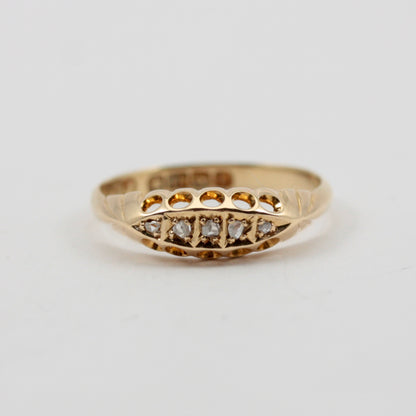 Antique Edwardian 18ct Gold Diamond Chip 5 Stone Boat Ring, 1907
