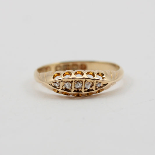 Antique Edwardian 18ct Gold Diamond Chip 5 Stone Boat Ring, 1907