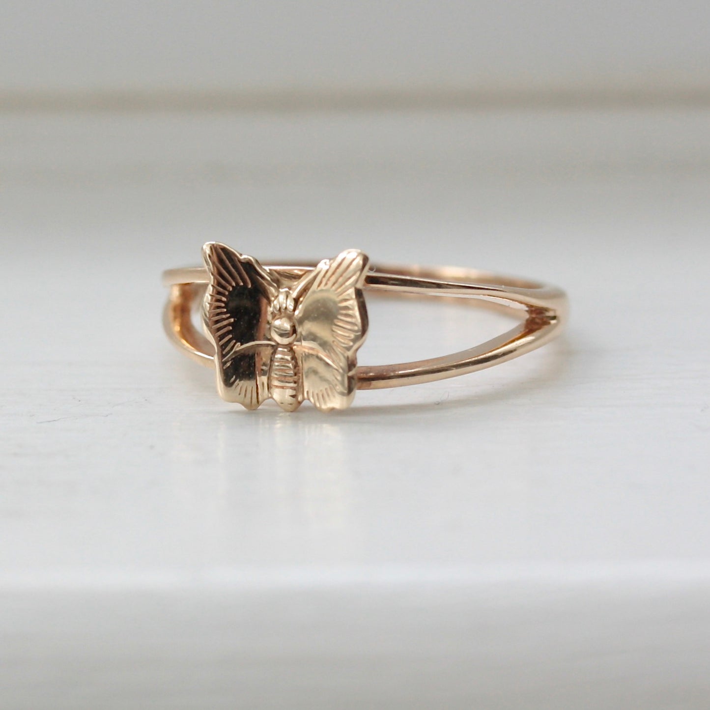 Vintage 9ct Yellow Gold Butterfly Ring, 1979