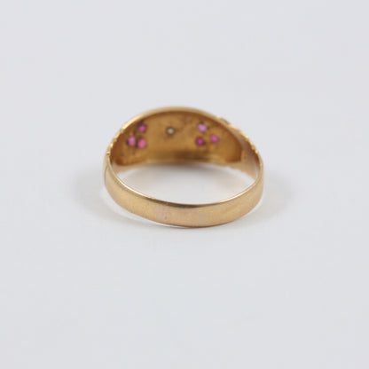Antique 18ct Gold Band Ring with Ruby and Diamond, 1908 + Resize