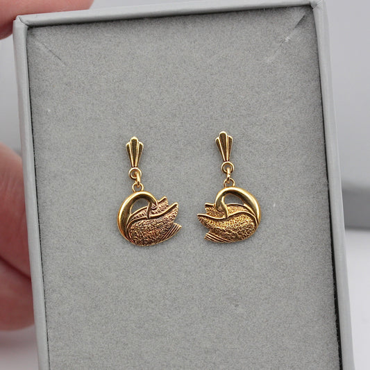 Vintage 9ct Gold Swan Andralok Earrings, 1980s