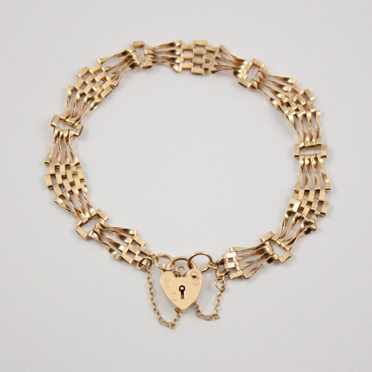 Vintage 9ct Gold Fancy Link Gate Bracelet, 1983
