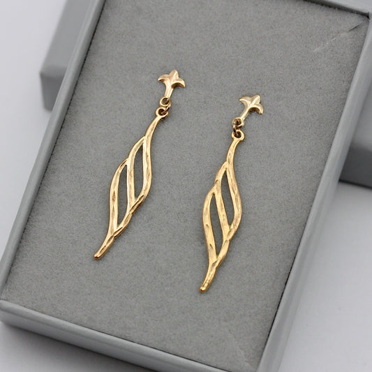 Vintage 9ct Gold Fleur De Lis Topped Dangle Earrings, 1980s