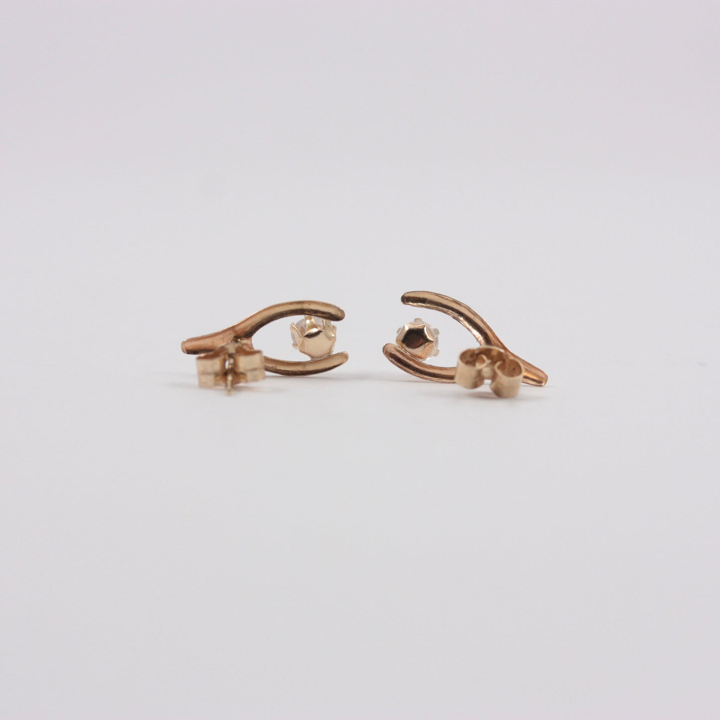 Vintage 9ct Gold and Crystal Wishbone Earrings, c1970s