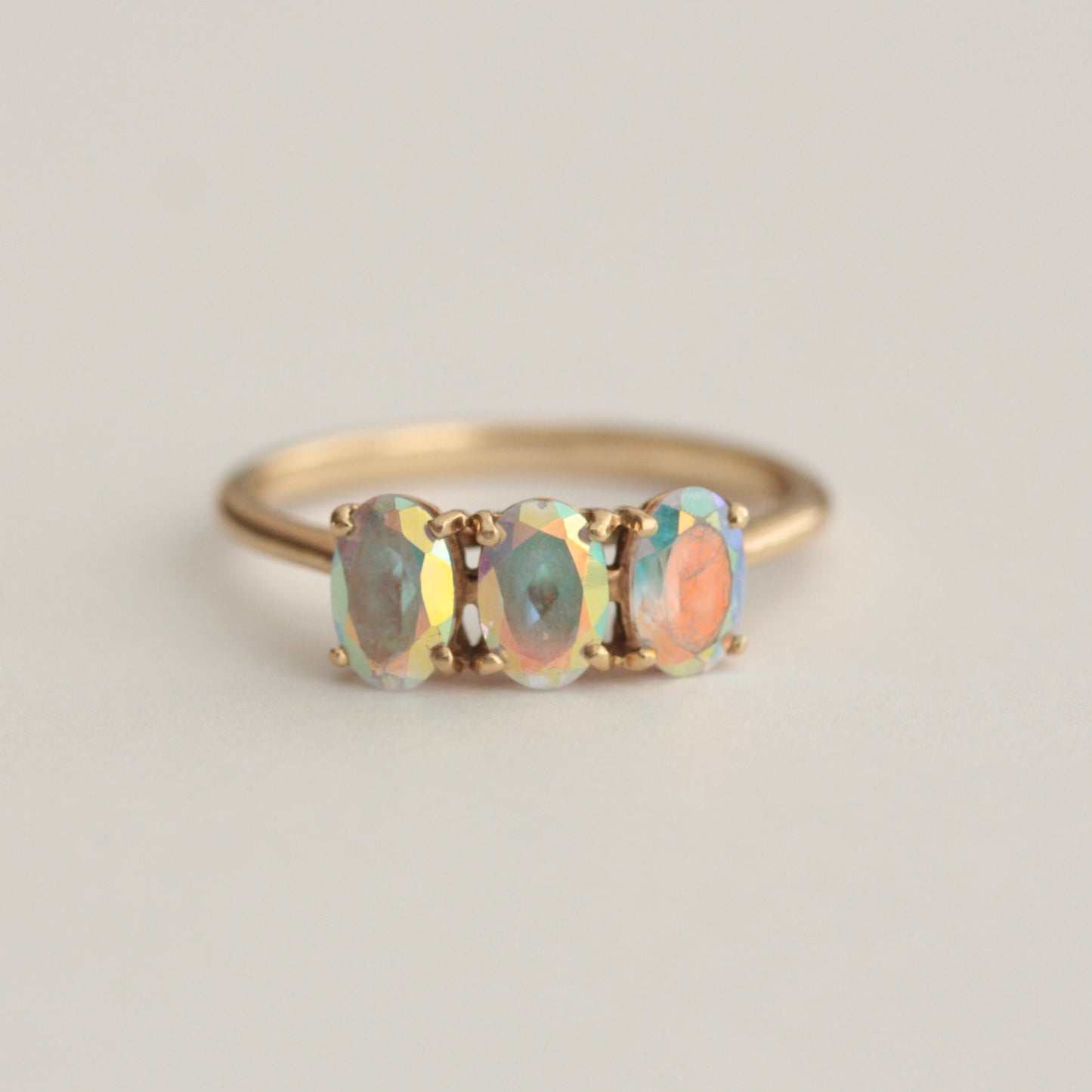 Pre-owned 9ct Gold Mystic Topaz Three Stone Ring