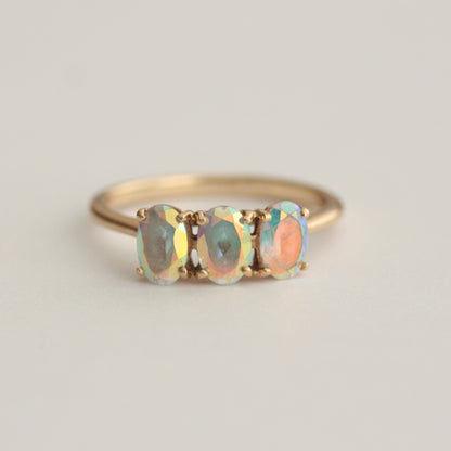 Pre-owned 9ct Gold Mystic Topaz Three Stone Ring