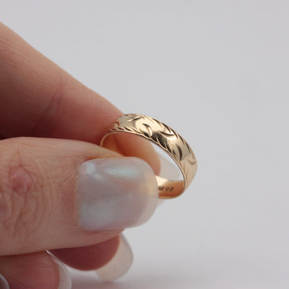 Vintage 9ct Gold Patterned Wedding Band Ring, 1987