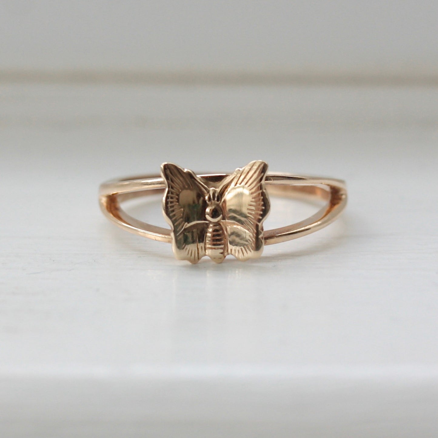 Vintage 9ct Yellow Gold Butterfly Ring, 1979