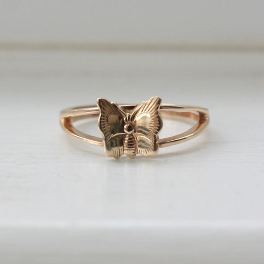 Vintage 9ct Yellow Gold Butterfly Ring, 1979