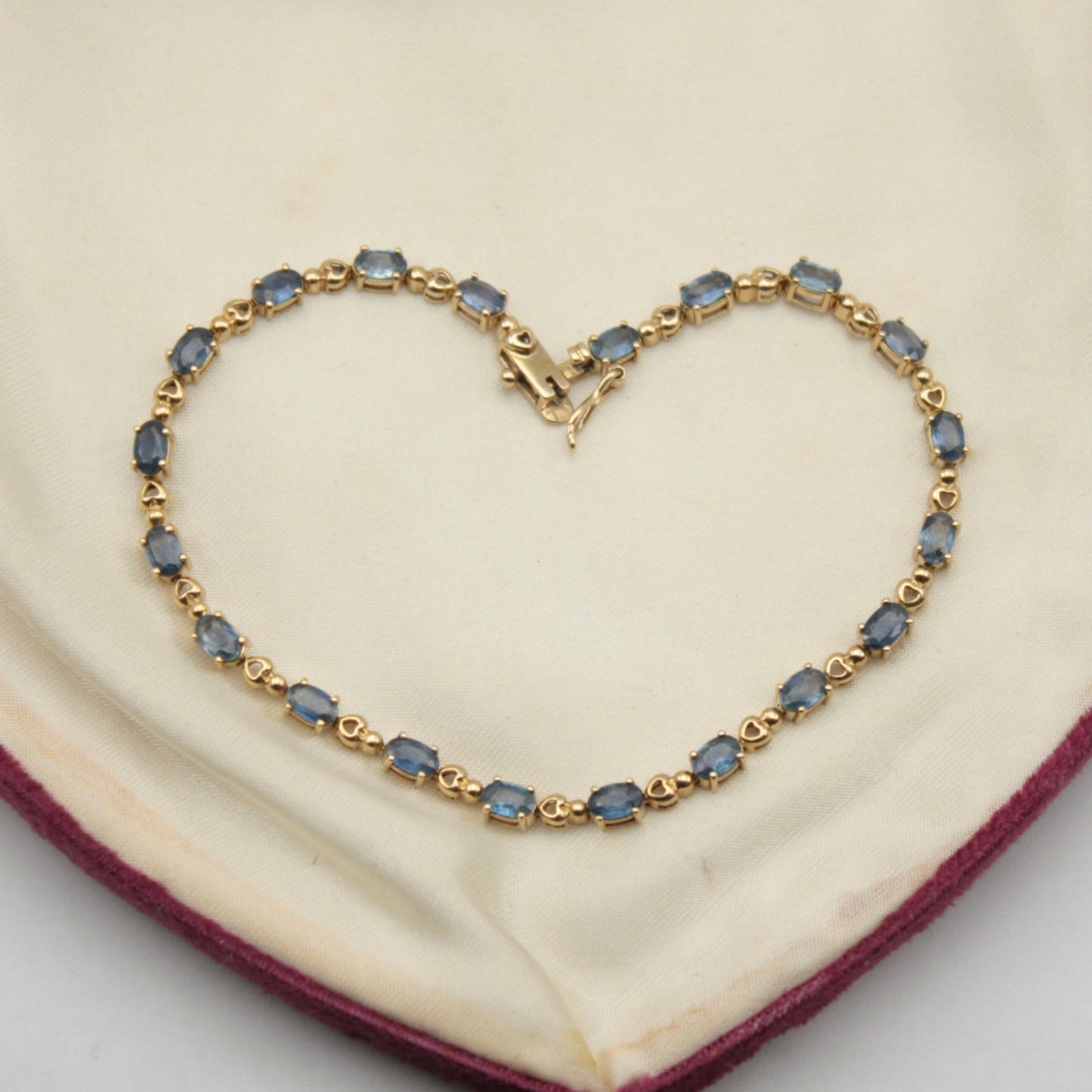 Pre-owned 9ct Gold Sapphire Heart Link Bracelet, 2005