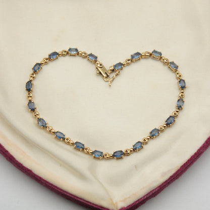 Pre-owned 9ct Gold Sapphire Heart Link Bracelet, 2005