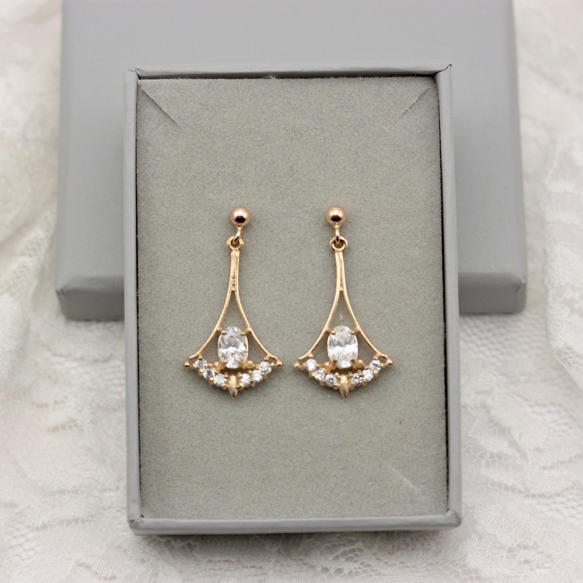 9ct gold and cubic zirconia dangle earrings