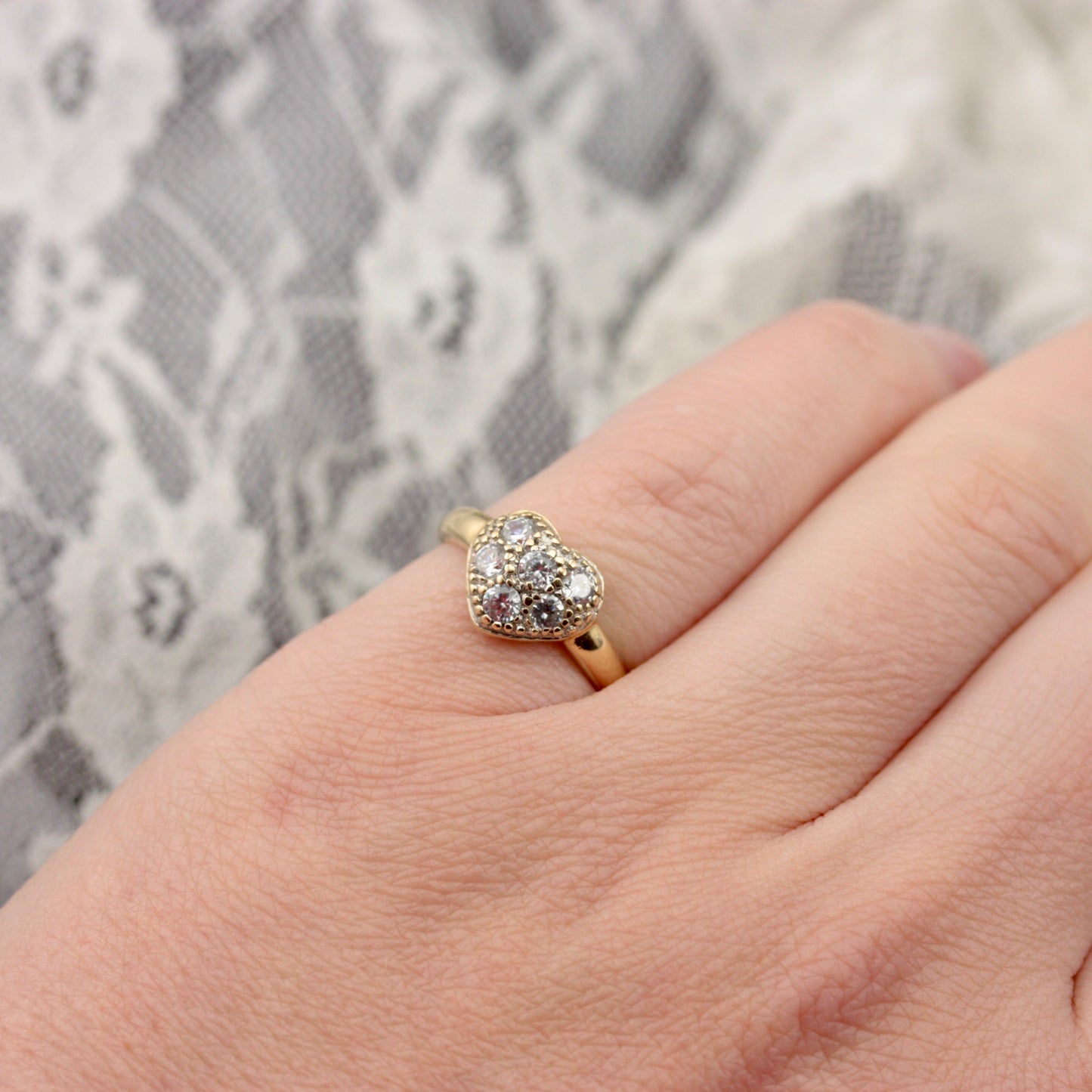 Pre-owned 9ct Gold and CZ Puffy Heart Ring