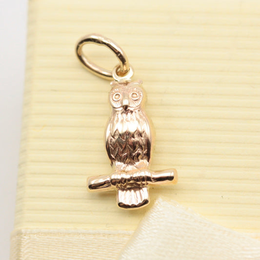 Vintage 9ct Gold Owl on Branch Charm