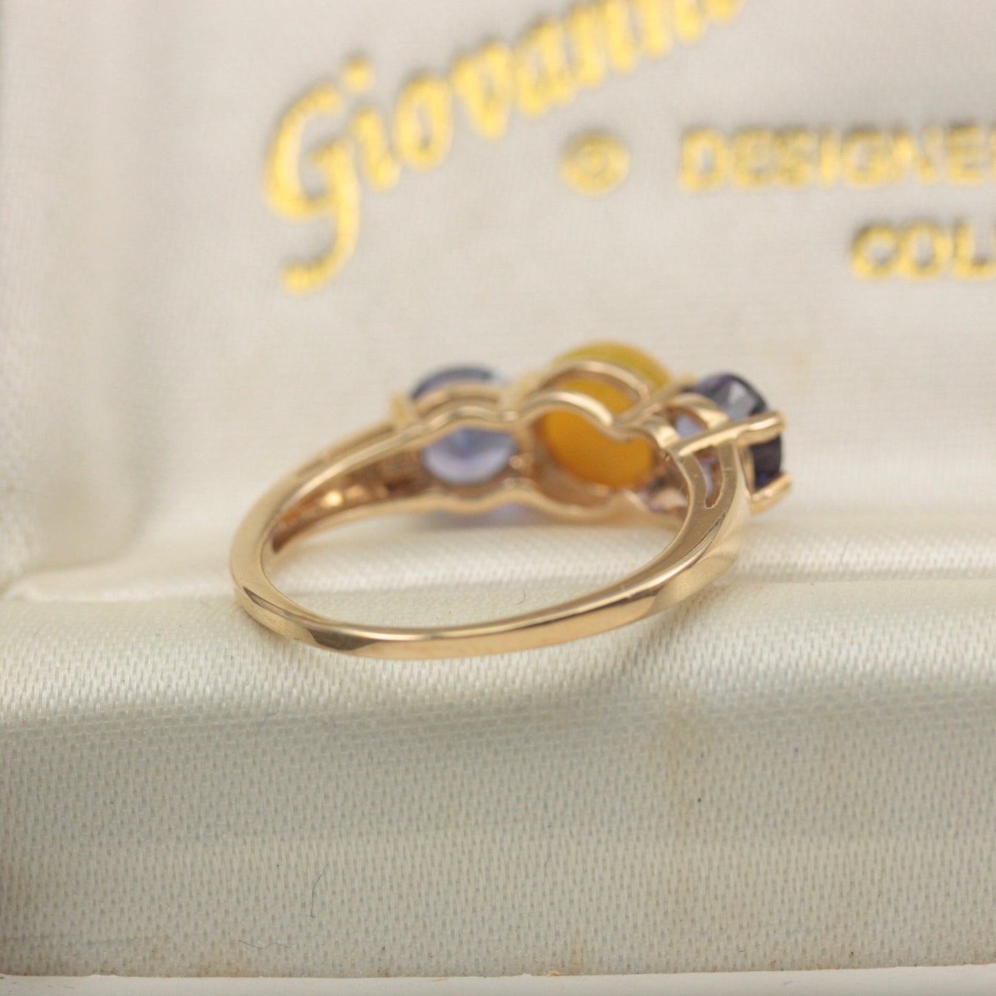 Pre-owned 9ct Gold, Tanzanite and Yellow Opal Three Stone Ring