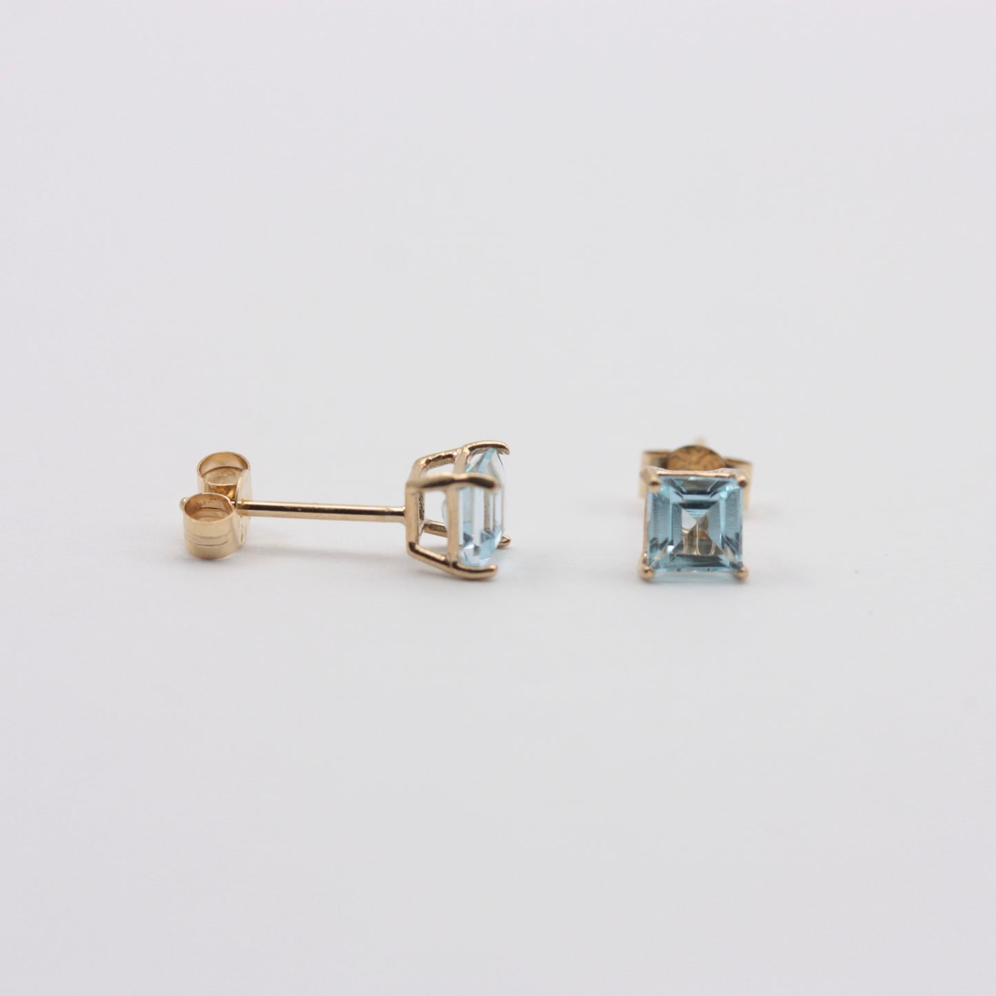 Pre-owned 9ct Gold Square Blue Topaz Stud Earrings, 4mm