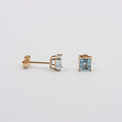 Pre-owned 9ct Gold Square Blue Topaz Stud Earrings, 4mm