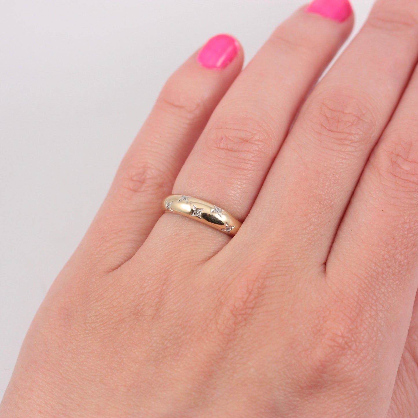 Pre-owned 9ct Gold Star Set Diamond Domed Ring