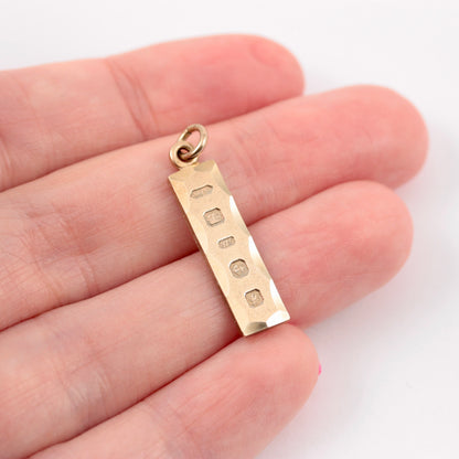 Vintage 9ct Gold Ingot Pendant Hallmarked 1985