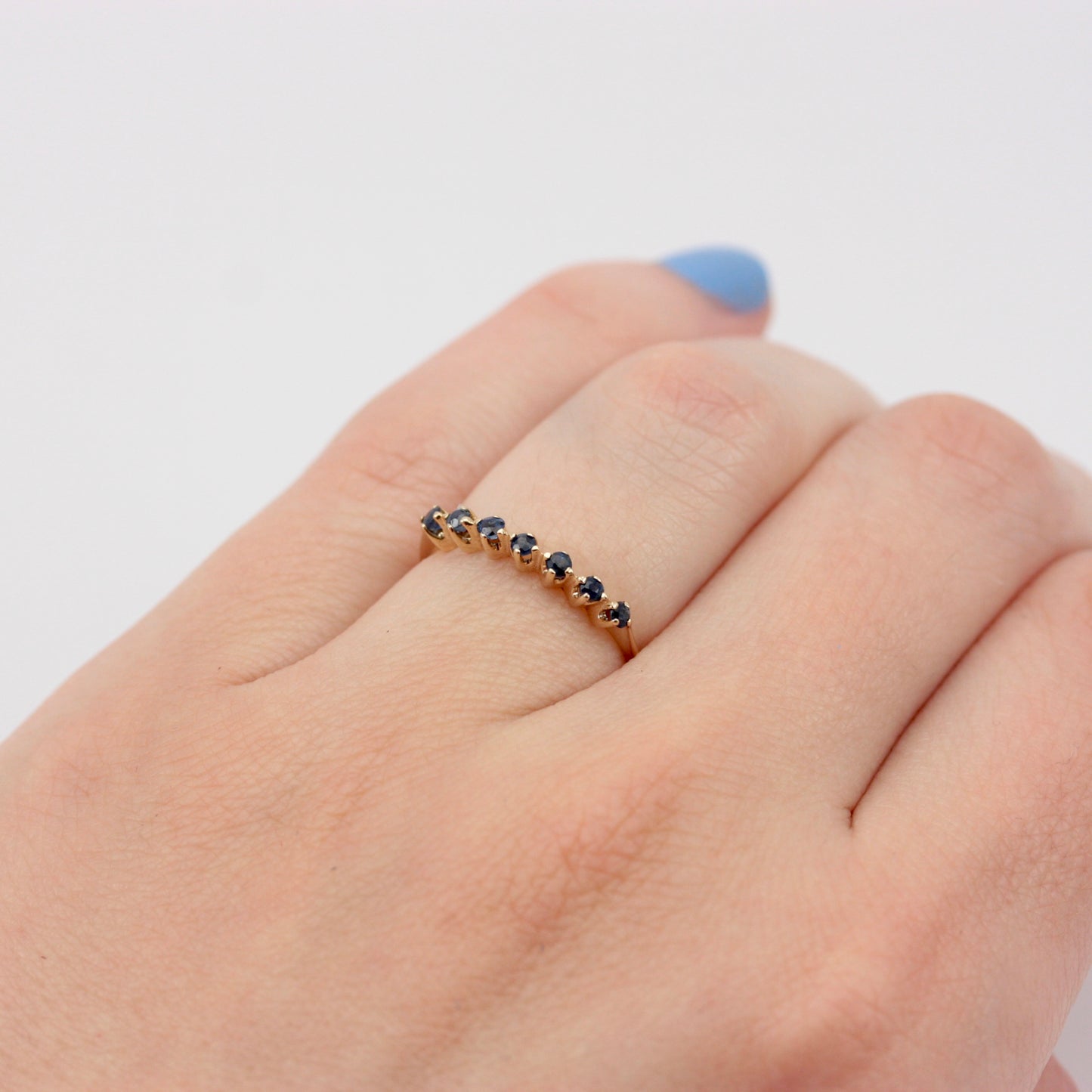 Dainty Vintage 9ct Gold Sapphire 7 Stone Ring, 1982