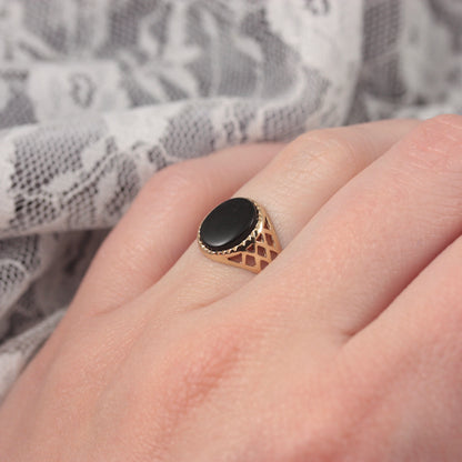 Vintage 9ct Gold Oval Black Onyx Signet Ring, 1996