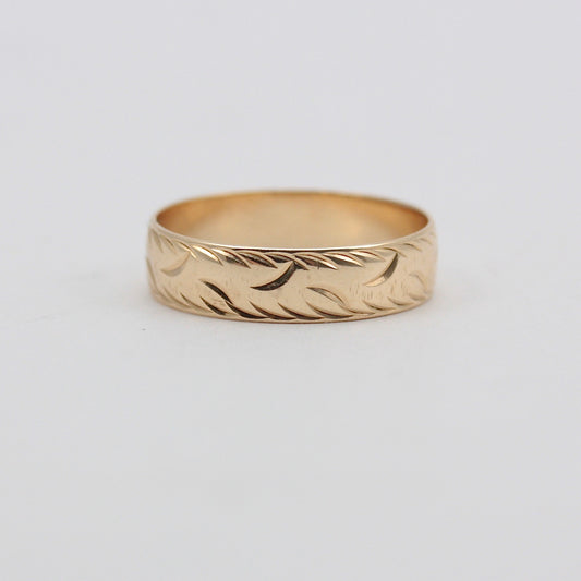 Vintage 9ct Gold Patterned Wedding Band Ring, 1987