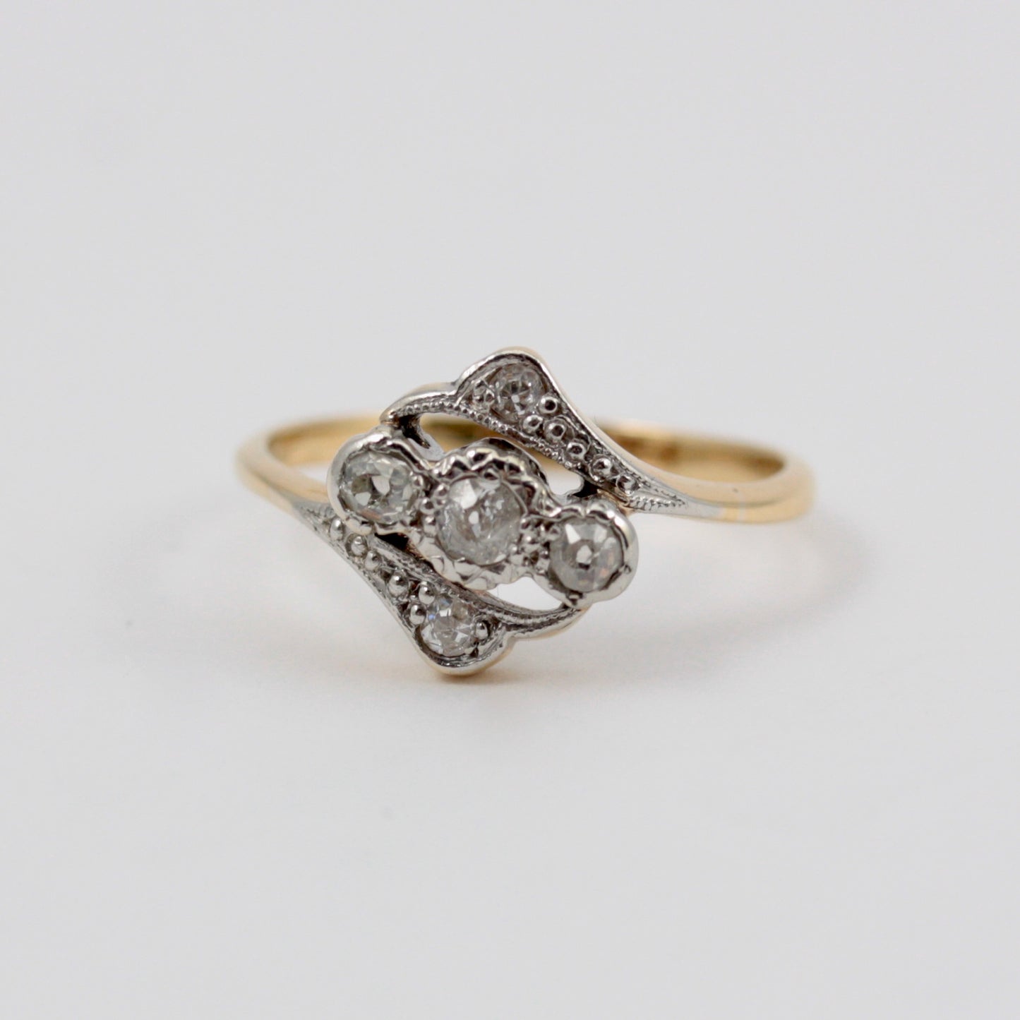 Vintage 18ct Gold and Platinum Diamond Crossover Ring