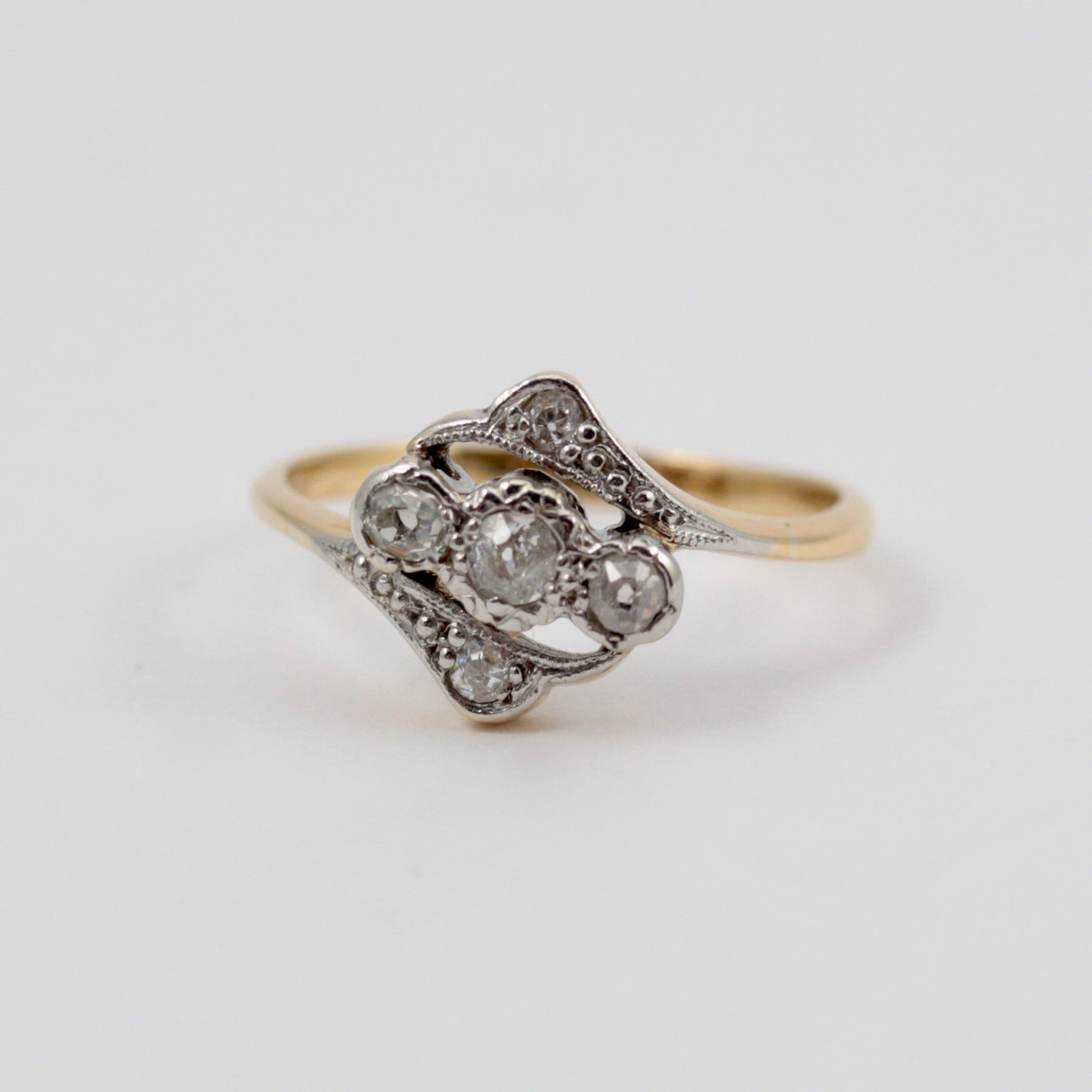 Vintage 18ct Gold and Platinum Diamond Crossover Ring