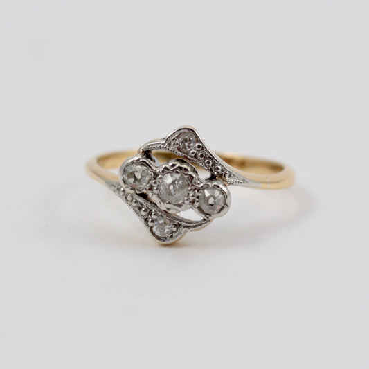 Vintage 18ct Gold and Platinum Diamond Crossover Ring
