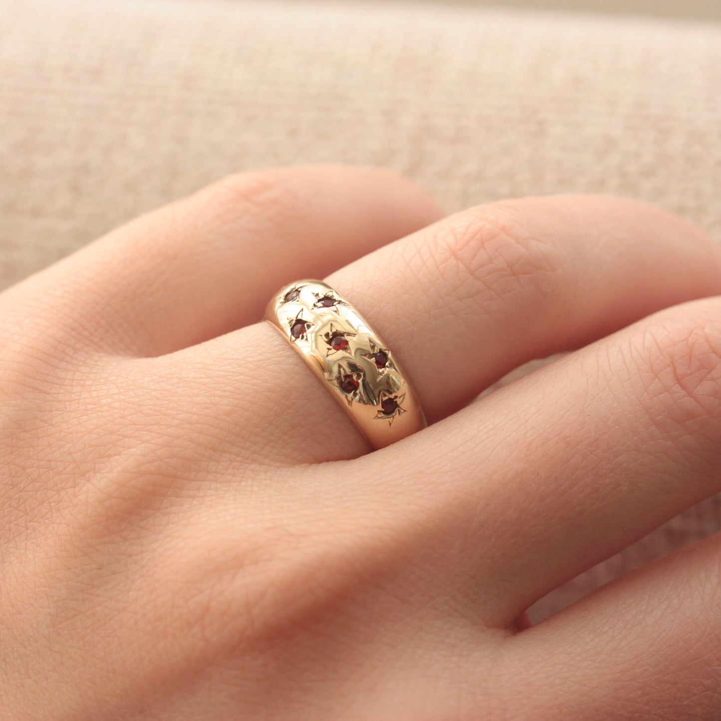 Vintage 9ct Gold Domed Ring with Star Set Garnets
